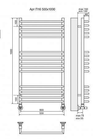 Арт П16 500х1000 Полотенцесушитель  TERMINUS Вольск - фото 3